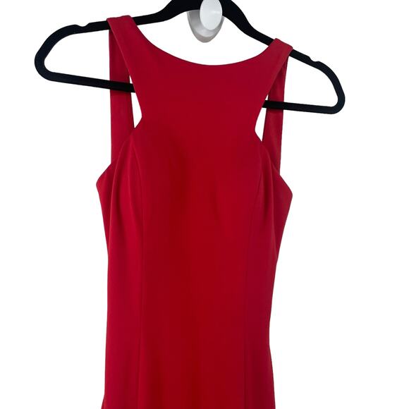 Jovani Style 21899 Fitted Jersey Halter Neck Ruffle Open Back Gown Red 2 ASIS - Picture 3 of 13